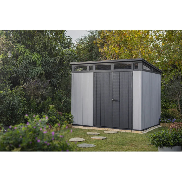 Artisan 9 x 7 Modern and Elegant Storage Shed Made Of Extremely Durable Two Tone Wood-look Resin
