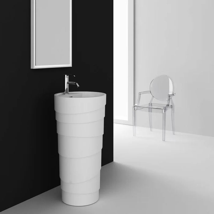 Fine Fixtures 35.38'' Tall Circular Pedestal Bathroom Sink with Overflow