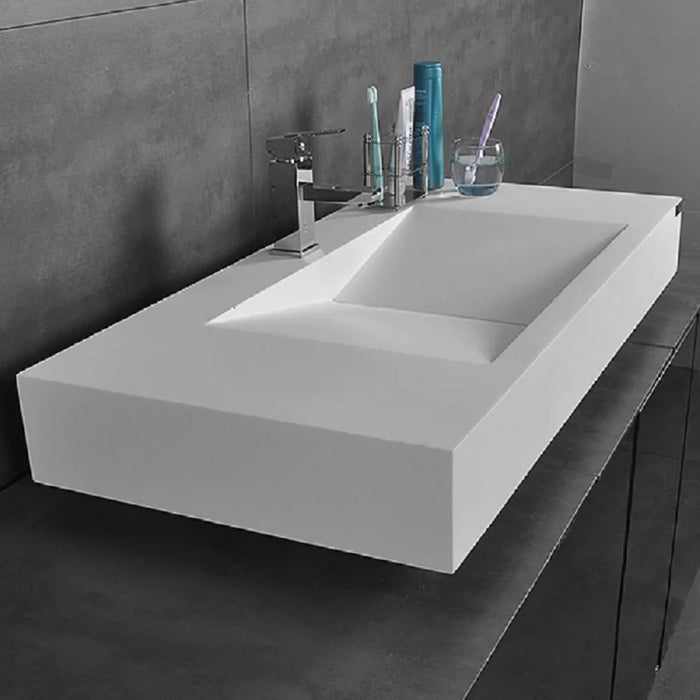 Homary 10.53'' Glossy White Resin Square Wall Mount Bathroom Sink