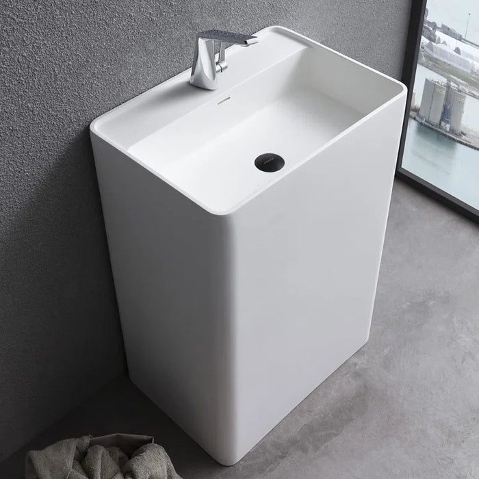 MEDUNJESS 11'' Tall Artificial Surface Stone Pedestal Bathroom Sink with Faucet and Overflow